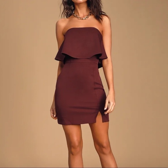 NWT Lulus Kiani Strapless Bodycon Dress in Burgundy Size Medium - Picture 1 of 9